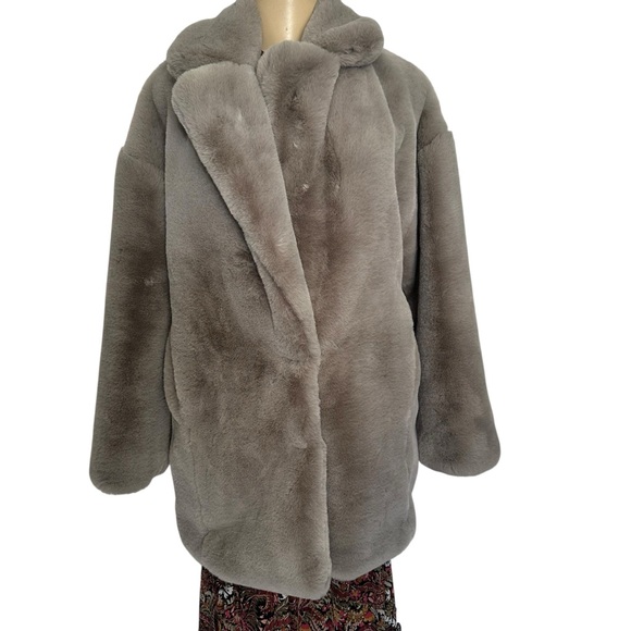 NWT Zara faux fur soft mink oversized gray trench coat jacket size small NEW - Picture 5 of 9
